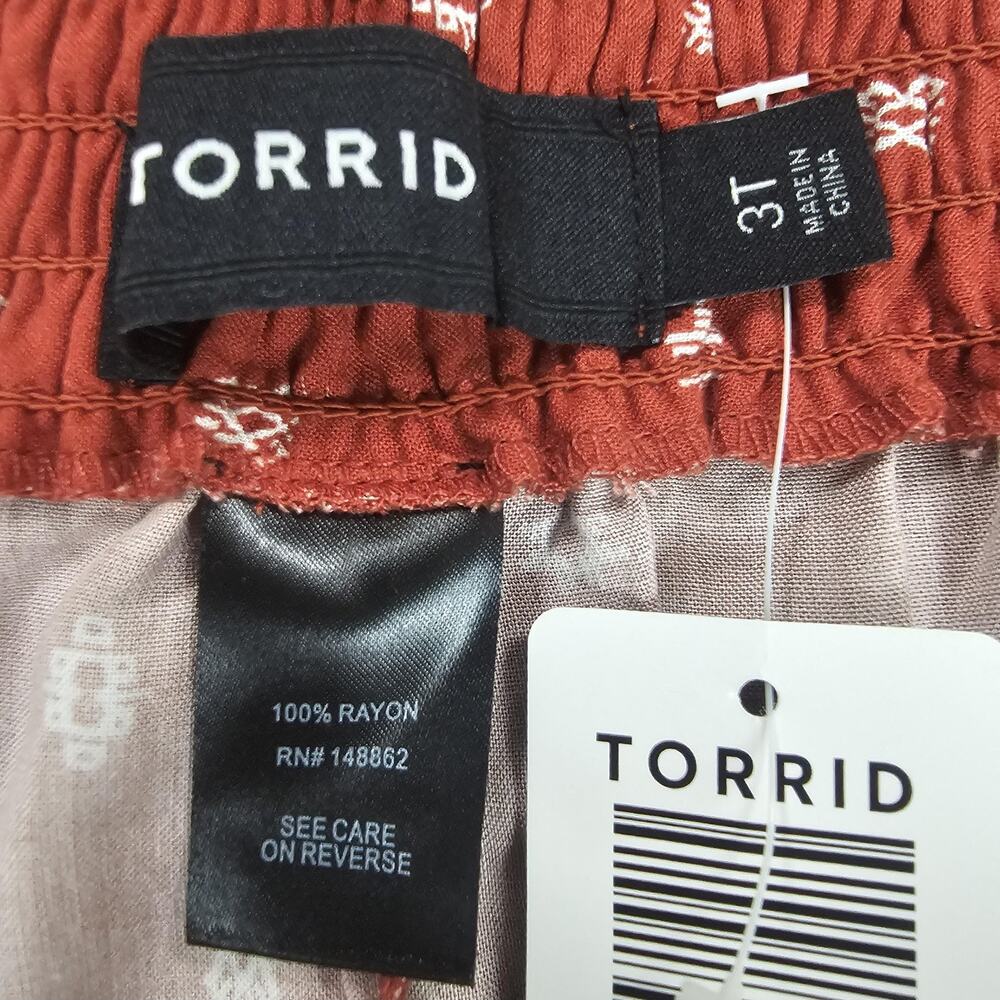 Torrid Pants Women 3T 3X Tall Rust Orange Wide Leg Elastic Waist Boho Geometric - Picture 7 of 12